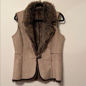 Fever Tan Faux suede Vest with Faux Fur Trim
